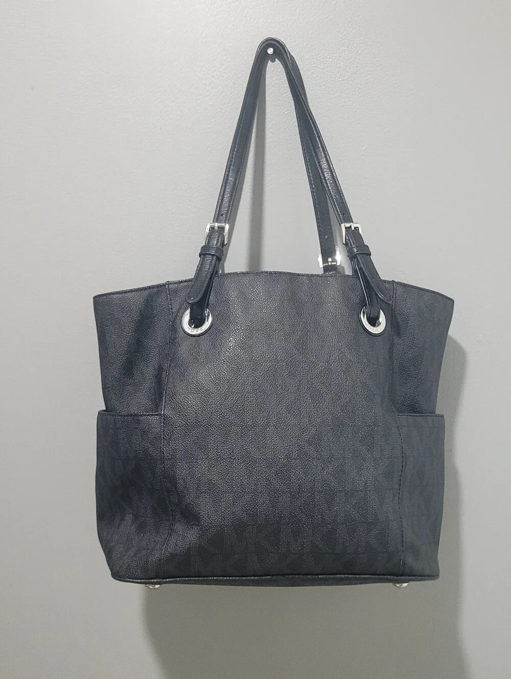 Michael Kors Black & Grey Signature Large Tote Bag 15x11 Free Shipping
